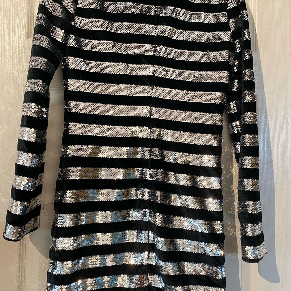 RtA Silver Crystal Striped Sequin Velvet Mini Dress - Picture 7 of 8